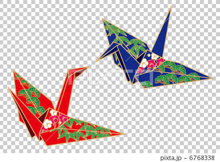 松竹梅の夫婦折鶴のイラスト素材