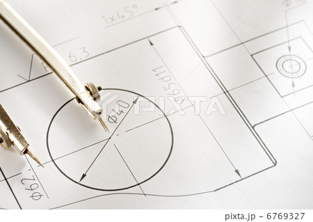 A piece of draft with drafting instrument 6769327