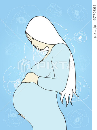 Vector Illustration Of Pregnant Lady Touching のイラスト素材