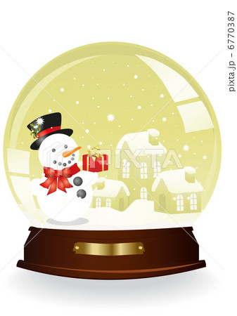 Christmas vector of houses and snowman in a yellow sphere 6770387
