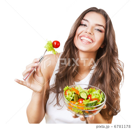 hungry beautiful healthy woman holding salad 6781178
