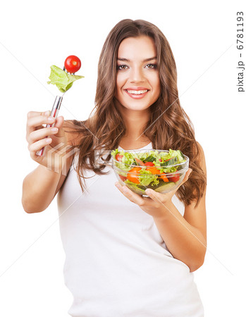 happy healthy woman with salad happy healthy woman with salad 6781193