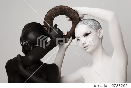Fantasy. Yin & Yang Esoteric Symbol. Black & White Women Silhouettes Fantasy. Yin & Yang Esoteric Symbol. Black & White Women Silhouettes 6783262
