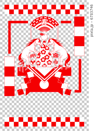 新年的卡片模板（馬和葫蘆牛奶蛋糕）在2014年早晨完成紅色一種顏色 6783746