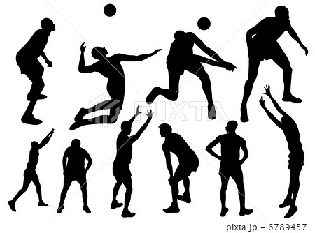 volleyball players fine vector silhouettes - black sportsmen silhouettes  6789457