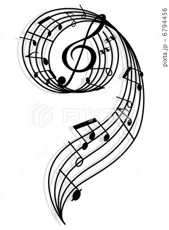Musical curly elements with clef and notes Musical curly elements with clef and notes 6794456