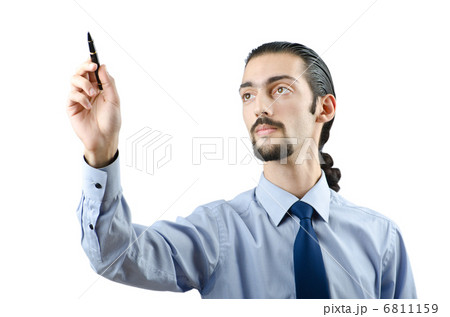 Man pressing virtual buttons 6811159