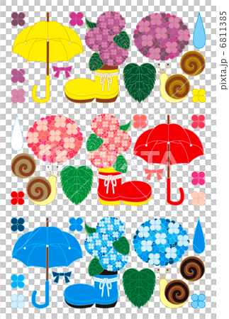 雨季雨季“繡球花和傘和耳蝸”插圖素材集合 6811385