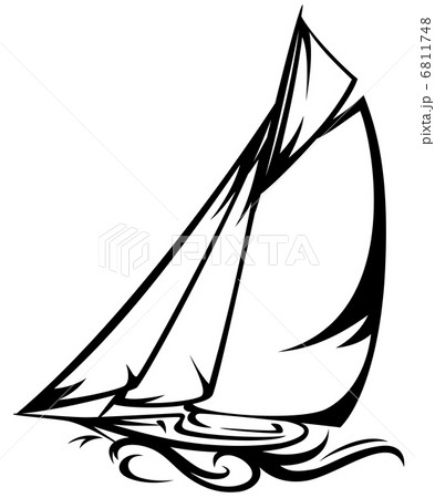 sailing yacht vector illustration - black and white outline  6811748