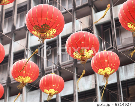 タイ バンコク 中華街 旧正月の提灯飾りの写真素材