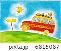 School bus trip, child's drawing, watercolor painting on paper 6815087