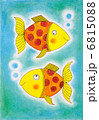 Two golden fish, child's drawing, watercolor painting on paper 6815088
