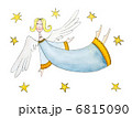 Angel with stars, child's drawing, watercolor painting on paper 6815090