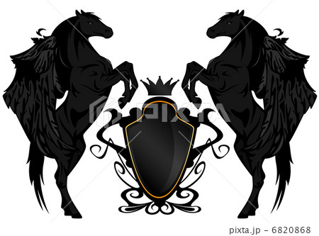black winged horses with heraldic shield and crown black winged horses with heraldic shield and crown 6820868