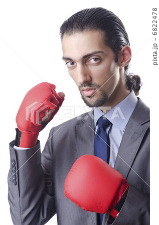 Businessman in boxing concept on white Businessman in boxing concept on white 6822478