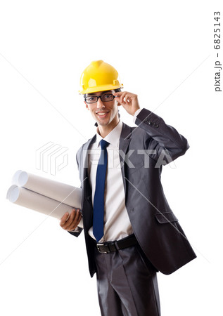 Young architect with drawings isolated on white Young architect with drawings isolated on white 6825143