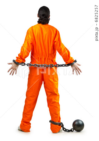 Convict with handcuffs on white 6825257