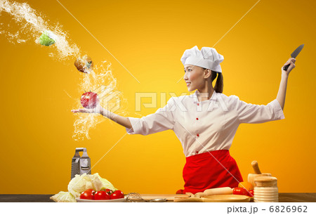 Asian female cook with knife 6826962