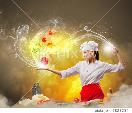 Asian female cooking with magic 6828254