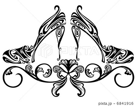 ornate shoes design element - black and white floral swirls vector illustration 6841916