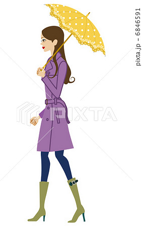 Woman Walking With An Umbrella Landscape Stock Illustration