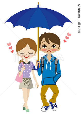 相合傘 カップル 白バックのイラスト素材