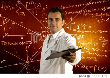 Young Caucasian Male Scientist Documents Mathematics background Young Caucasian Male Scientist Documents Mathematics background 6850129