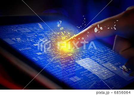 Closeup of finger touching tablet-pc screen 6856064