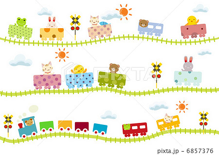 子供向け可愛い踏切のある線路を走る動物電車のイラスト素材 6857376 Pixta