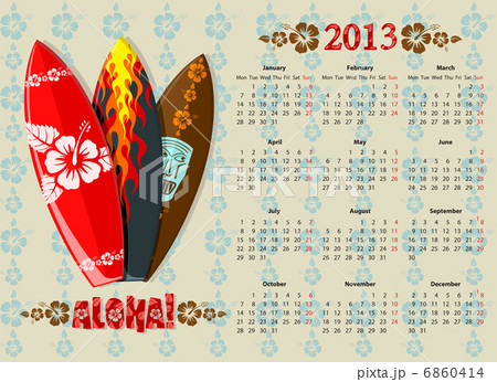 Vector Aloha calendar 2013 with surf boards Vector Aloha calendar 2013 with surf boards 6860414
