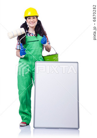 Woman builder with blank board Woman builder with blank board 6870282