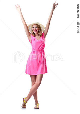 Woman ready for beach on white 6870460