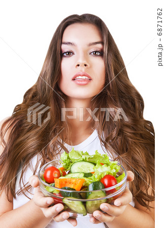 sexy beautiful woman with long hair and salad 6871762