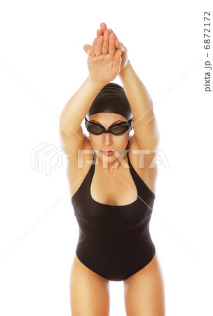 healthy swimming cute woman in black swim-wear 6872172