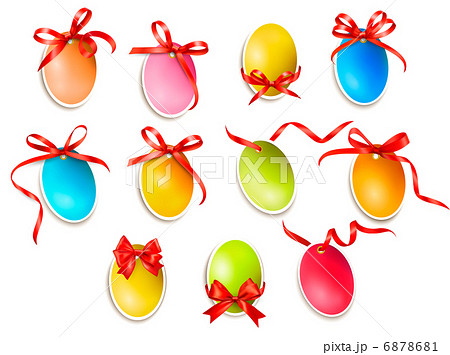 Decorative easter eggs.Easter cards with red bow and ribbons. Ve Decorative easter eggs.Easter cards with red bow and ribbons. Ve 6878681