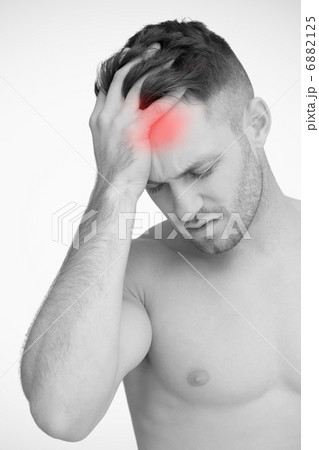 Man touching highlighted pain in head Man touching highlighted pain in head 6882125