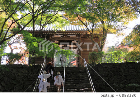 秋の四国霊場第82番札所「根香寺」仁王門とお遍路さん 6883330