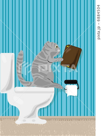 Vector illustration of cat reading book over toilet Vector illustration of cat reading book over toilet 6884504