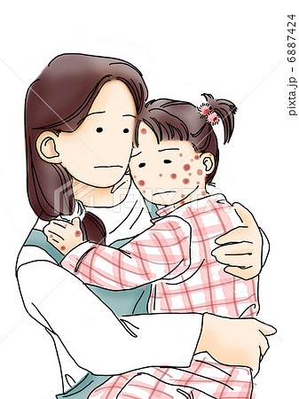 病気の子どもを抱く母親のイラスト素材