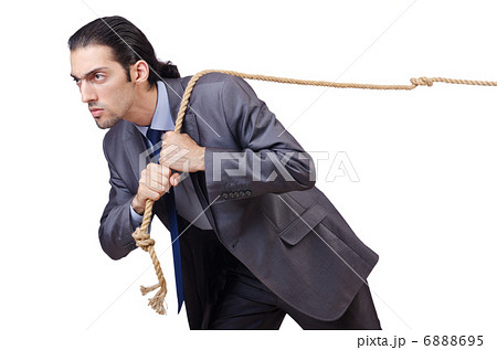 Businessman pulling rope on white Businessman pulling rope on white 6888695