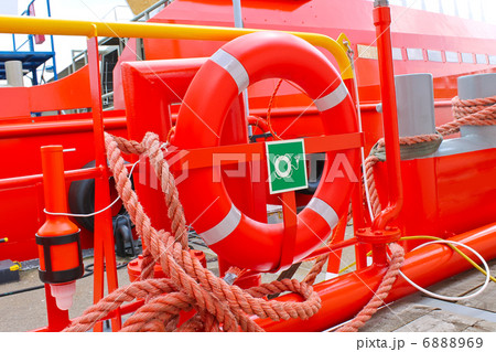 Lifebuoy on a ship under repair at shipyard Lifebuoy on a ship under repair at shipyard 6888969