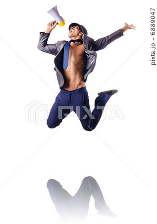 Naked businessman jumping on white 6889047