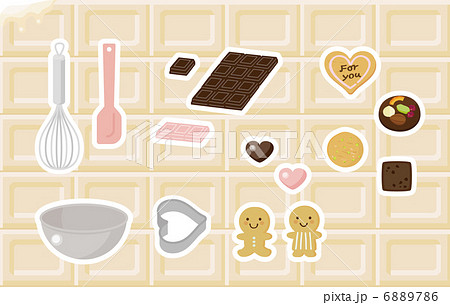 お菓子作りの道具とクッキーのイラスト素材