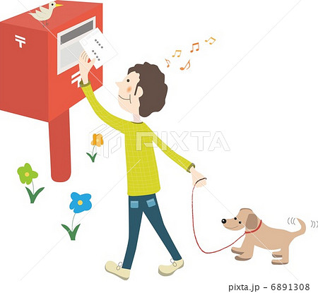 ハガキをポストに入れる男の子 6891308