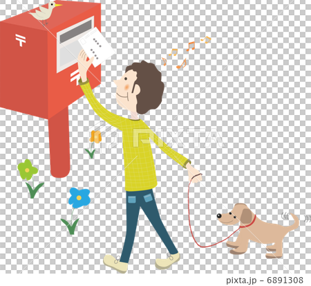 ハガキをポストに入れる男の子 6891308