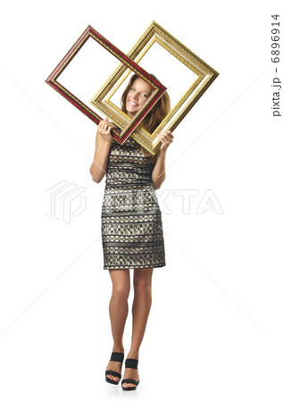 Picture frame and attractive woman Picture frame and attractive woman 6896914