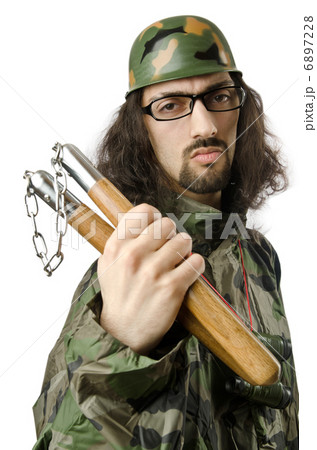 Funny soldier with nunchaku Funny soldier with nunchaku 6897228