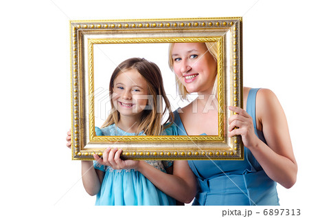 Happy mom and daughter on white Happy mom and daughter on white 6897313