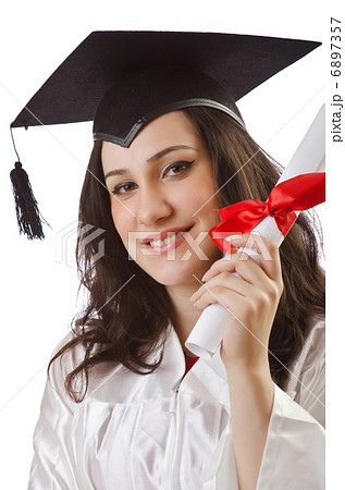 Graduate with diploma on white Graduate with diploma on white 6897357