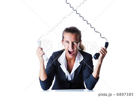 Female helpdesk operator on white Female helpdesk operator on white 6897385